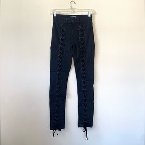 Neon Blonde Black Lace Up Skinny Jeans Size 25